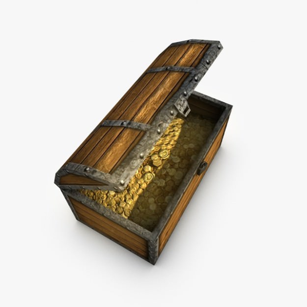 Low poly chest with treasure Low-poly 3D model_5