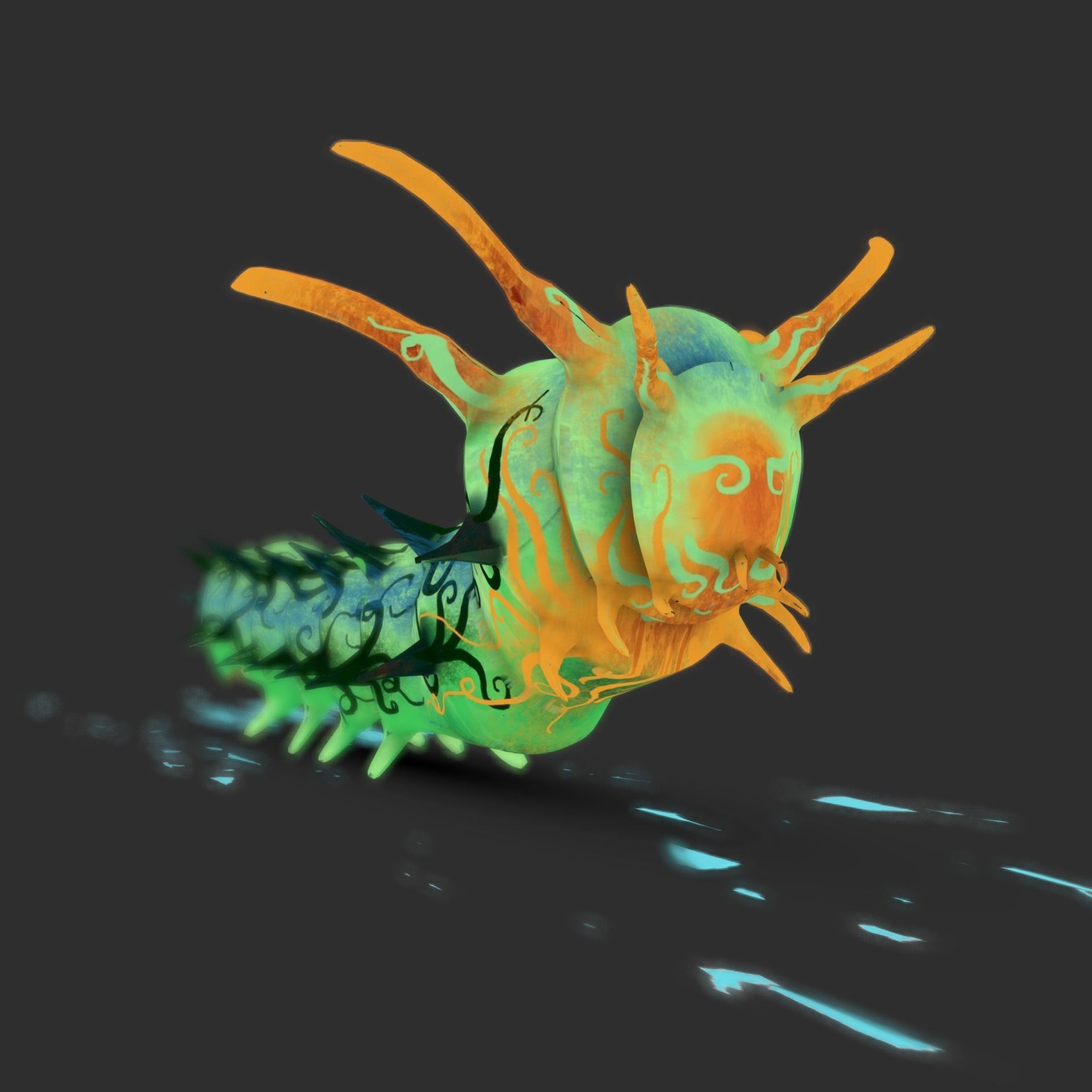Horned Devil Caterpillar Low-poly 3D model_6