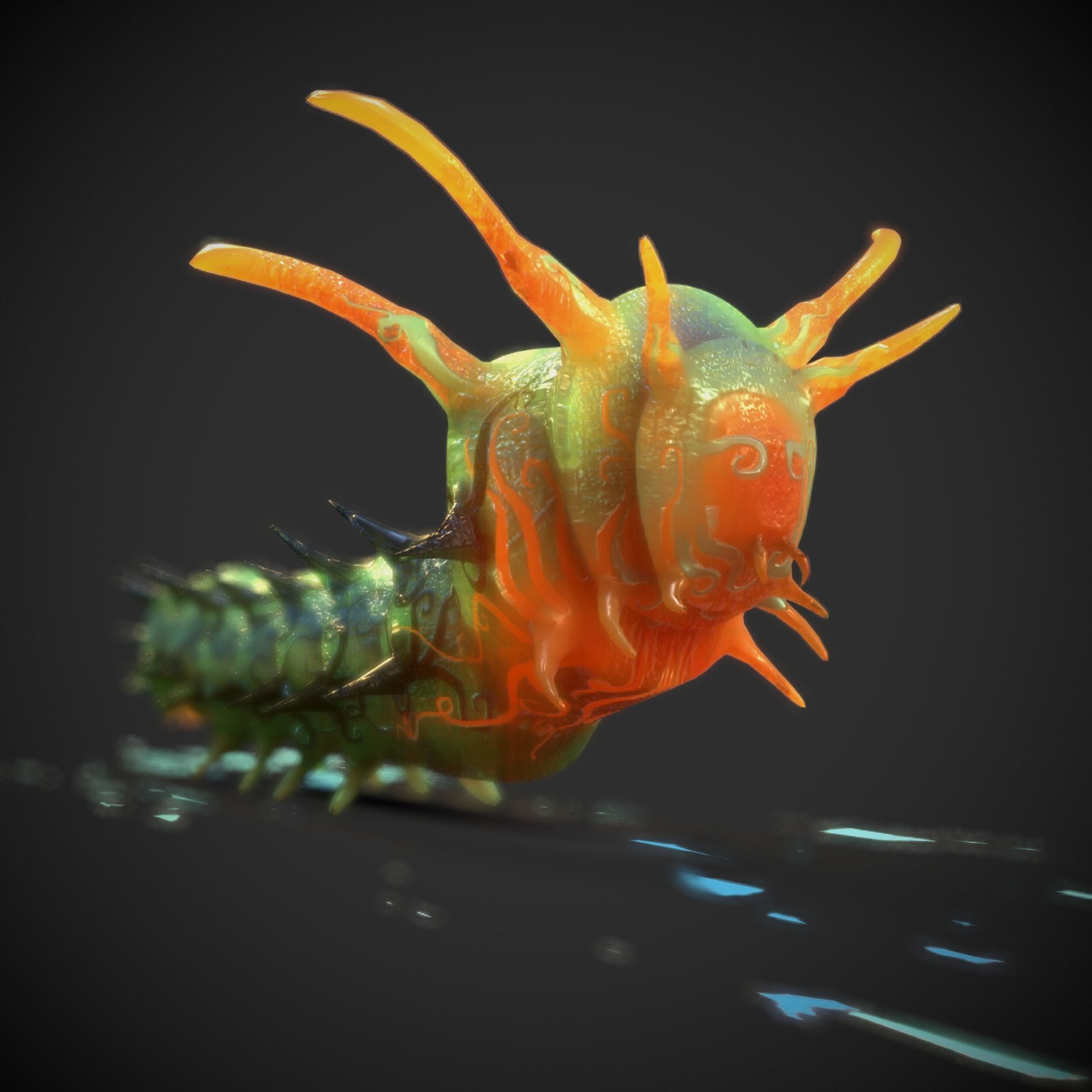Horned Devil Caterpillar Low-poly 3D model_5