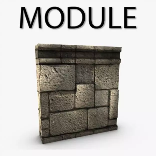 low poly stone wall module Low-poly 3D model_0