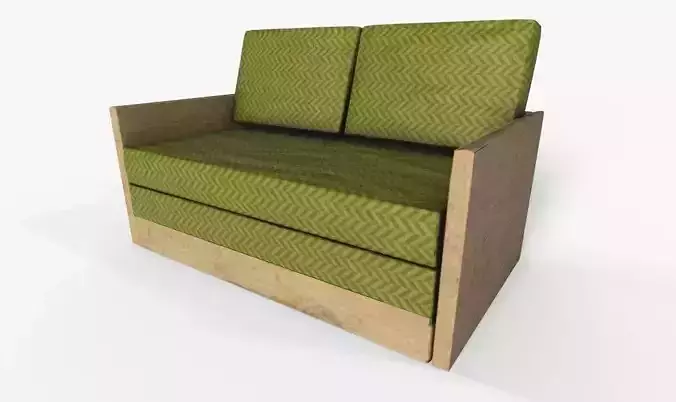 Wooden 2 Seater Couch-Sofa Low-poly 3D model