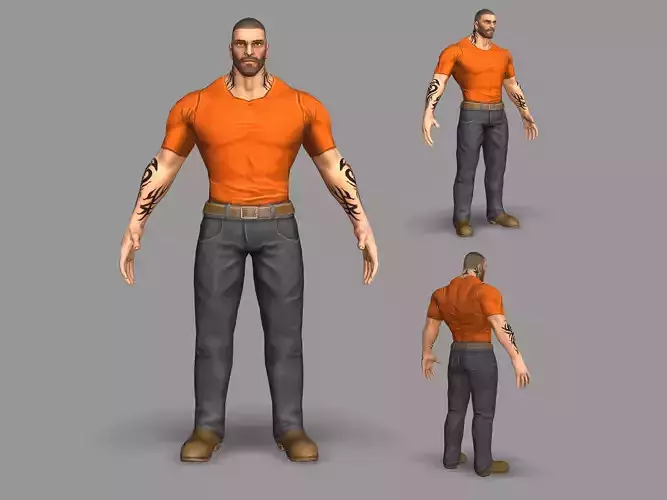 Gangster man with tattoos Low-poly 3D model