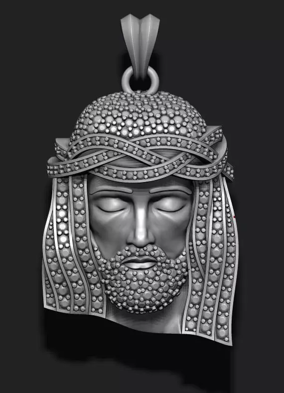 Jesus head pendant with gems 3D print model_0