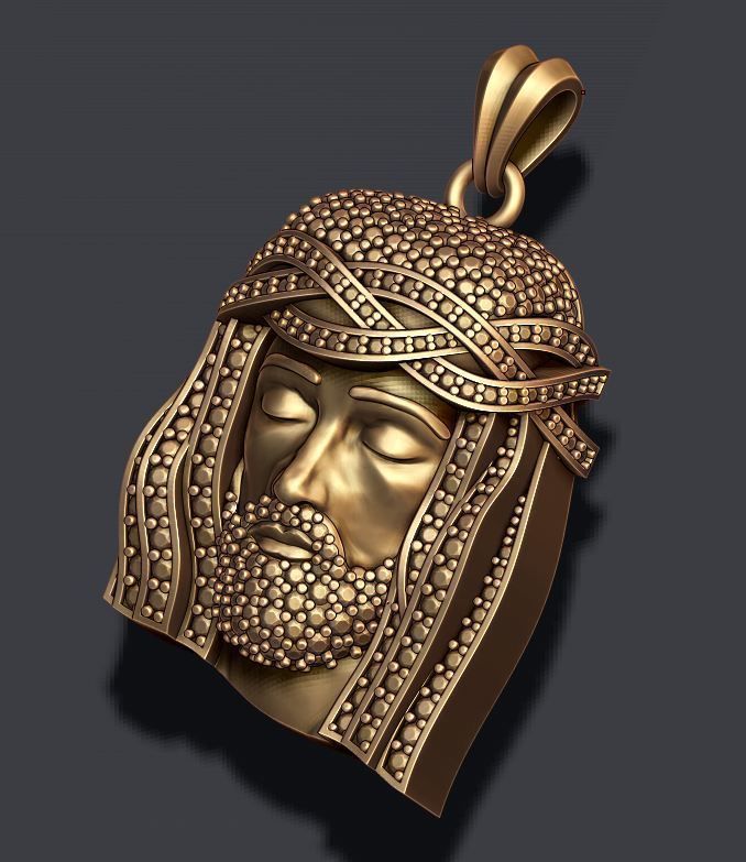 Jesus head pendant with gems 3D print model_7
