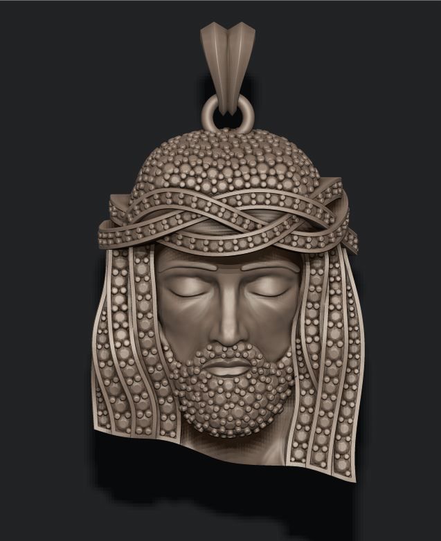 Jesus head pendant with gems 3D print model_6
