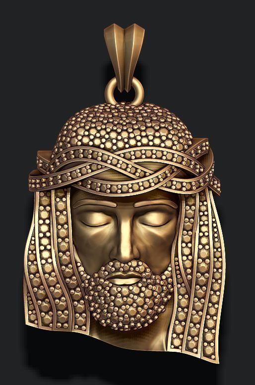 Jesus head pendant with gems 3D print model_5
