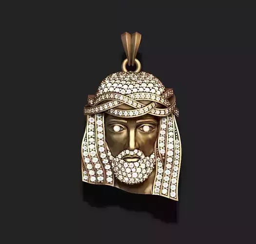 Jesus head pendant with gems 3D print model