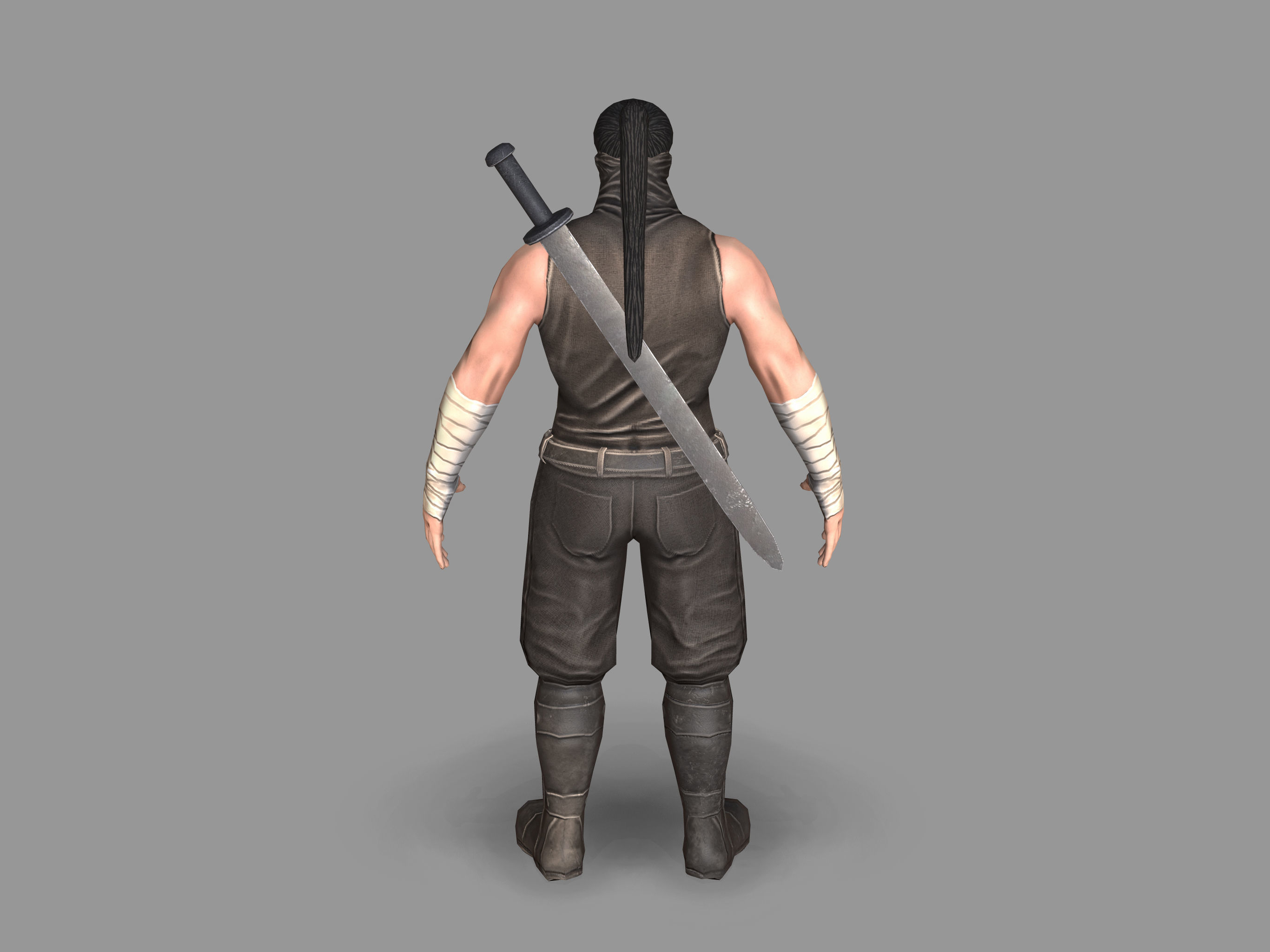 Samurai ninja wearing clothing Low-poly 3D model_7