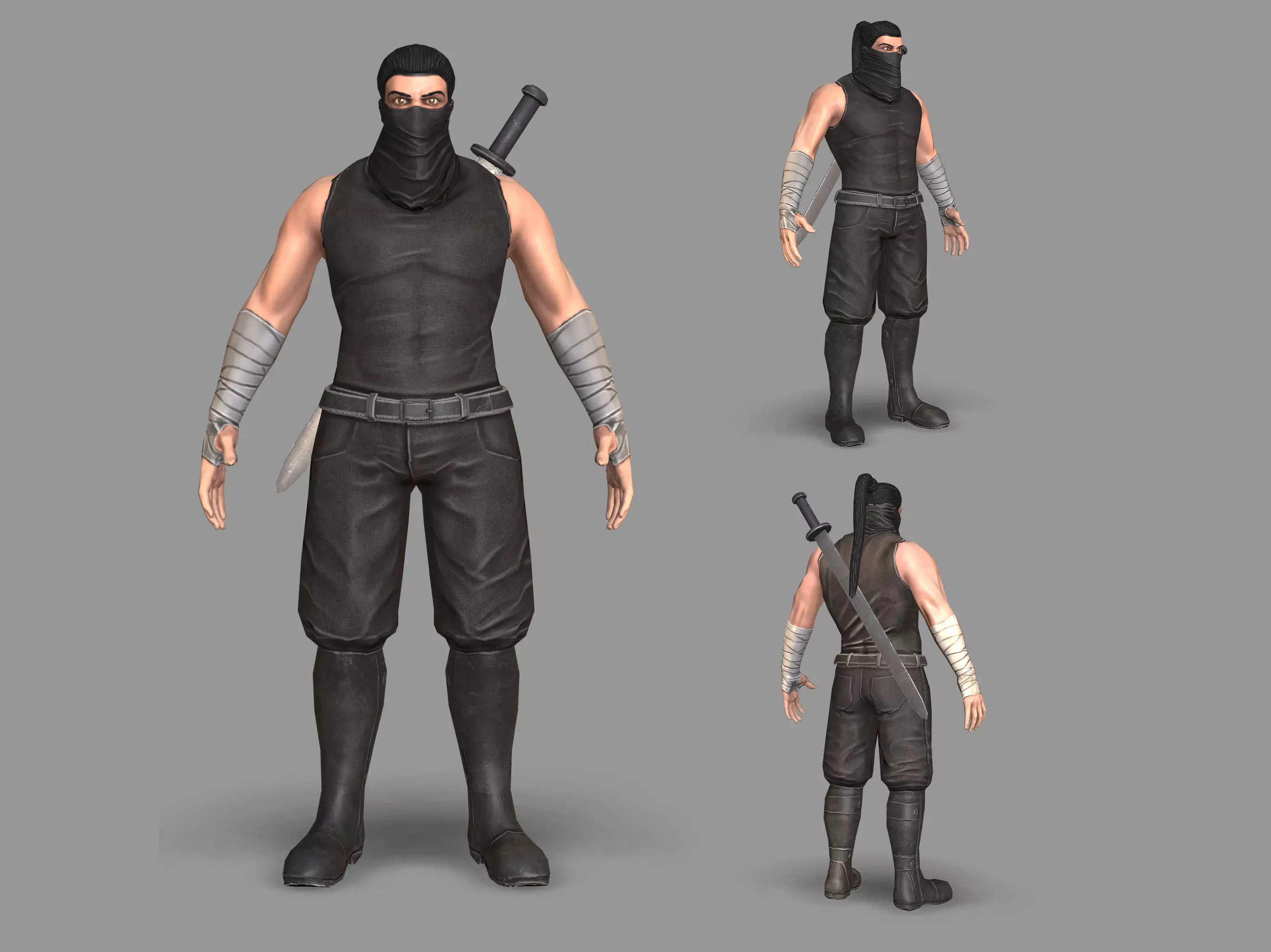 Samurai ninja wearing clothing Low-poly 3D model_0