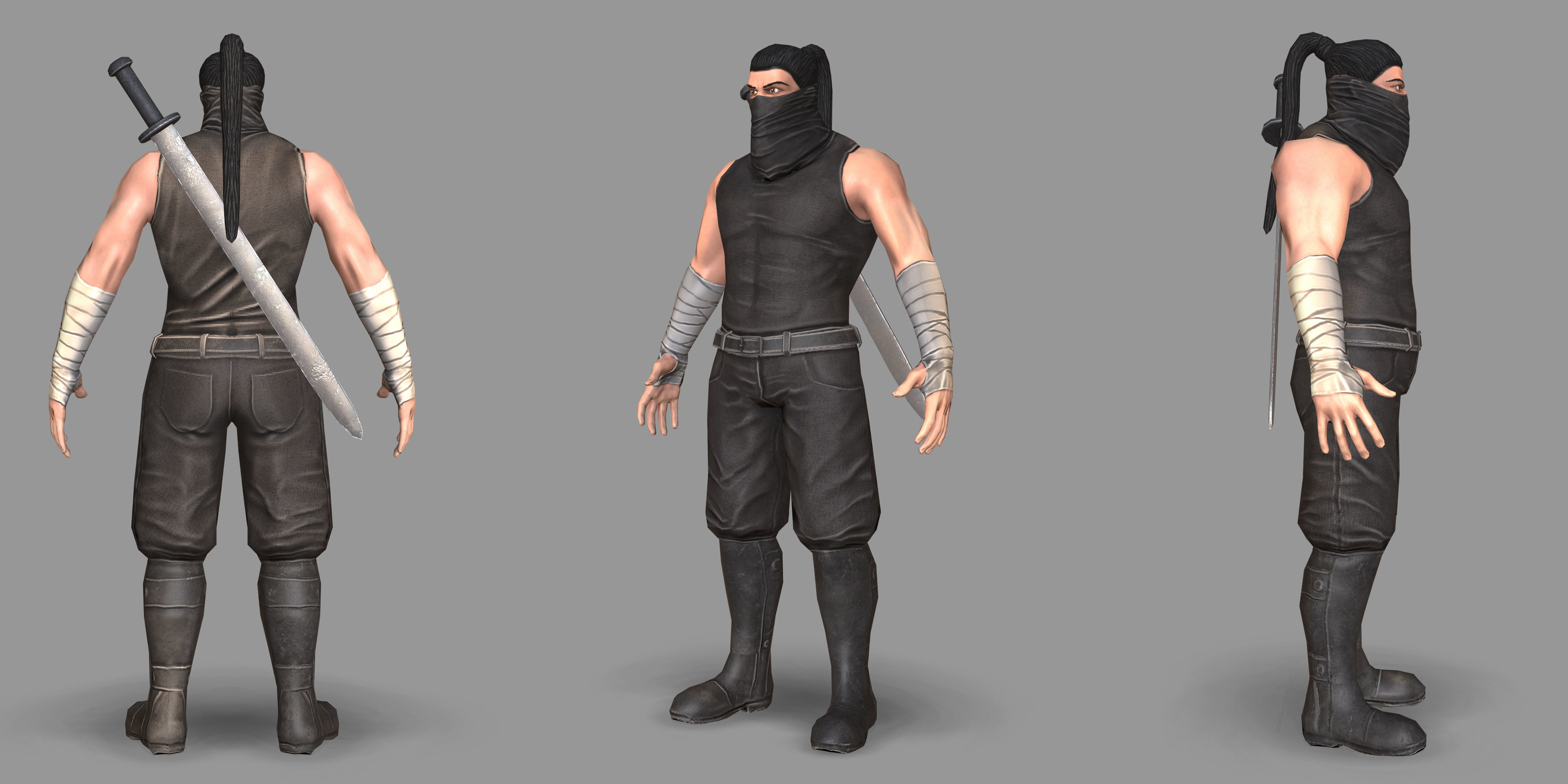 Samurai ninja wearing clothing Low-poly 3D model_9