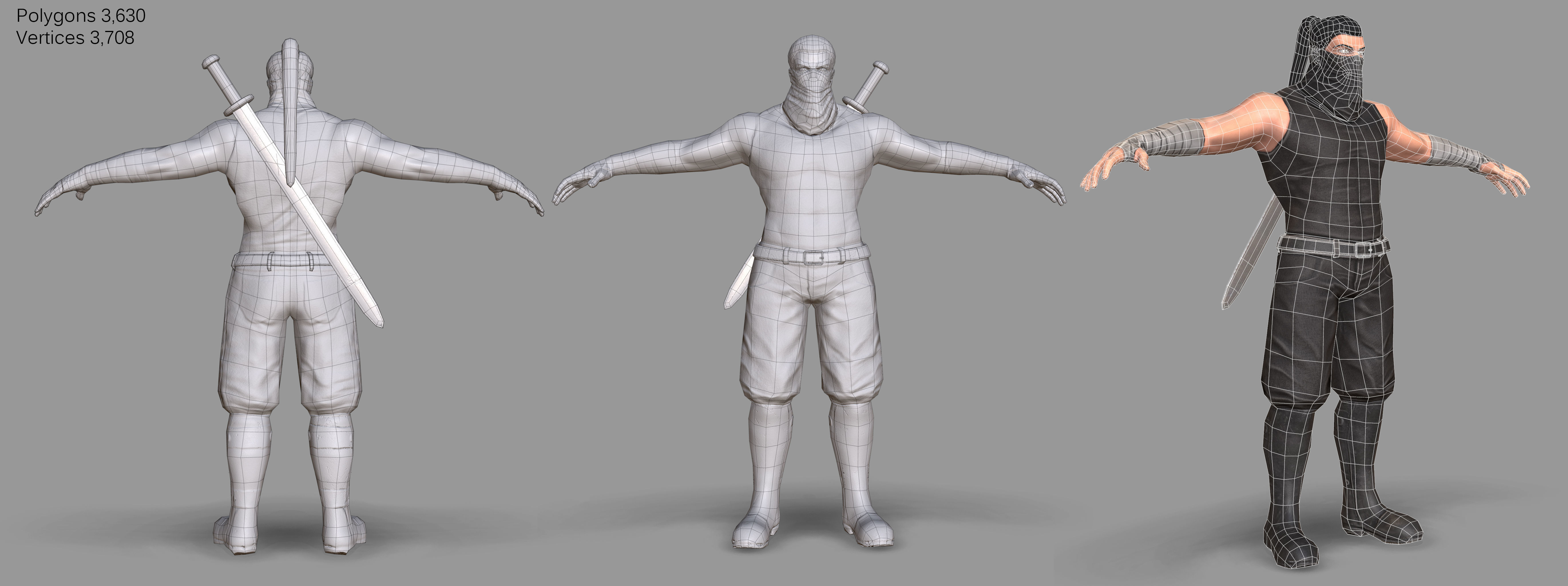 Samurai ninja wearing clothing Low-poly 3D model_10