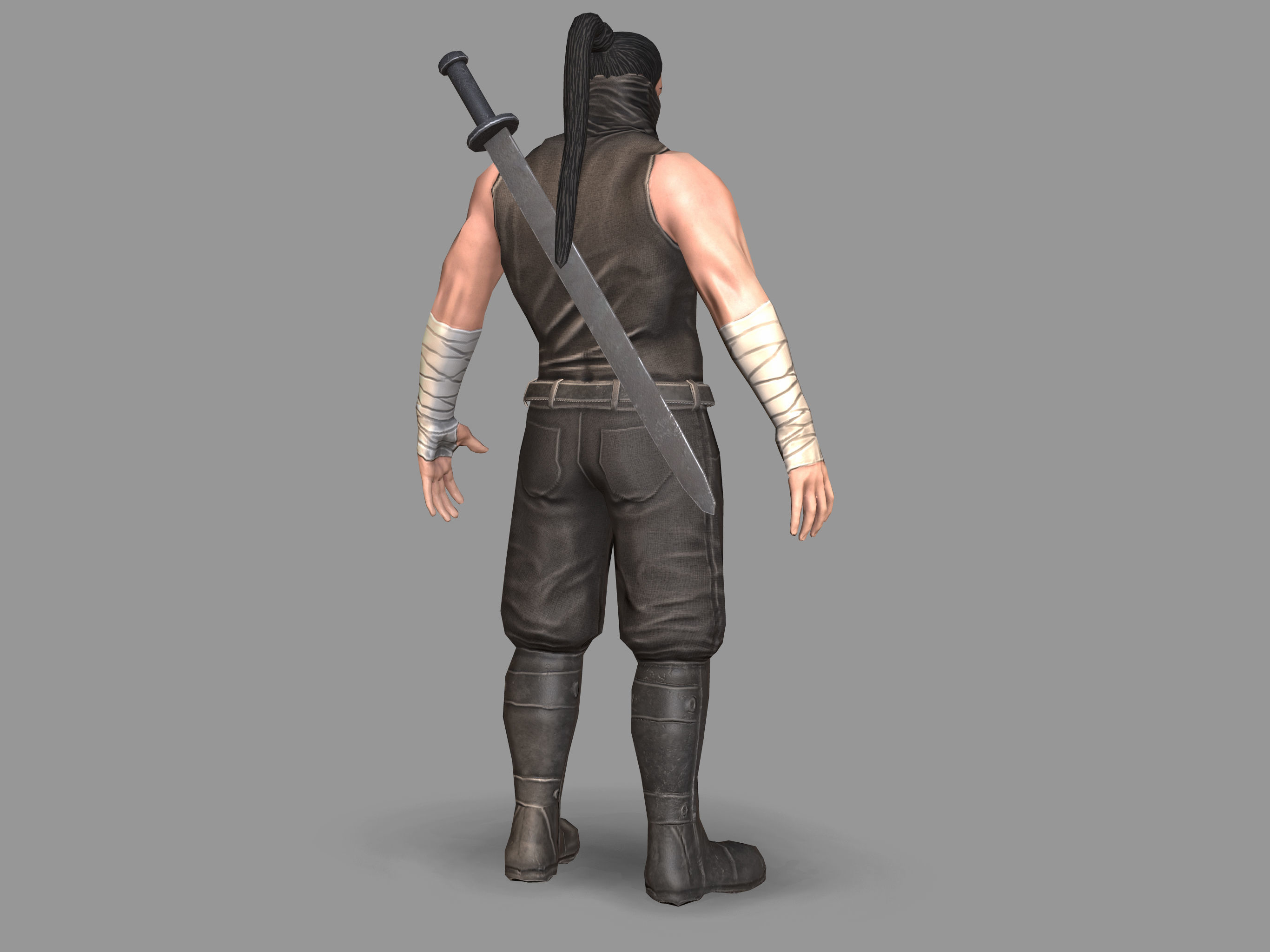 Samurai ninja wearing clothing Low-poly 3D model_4