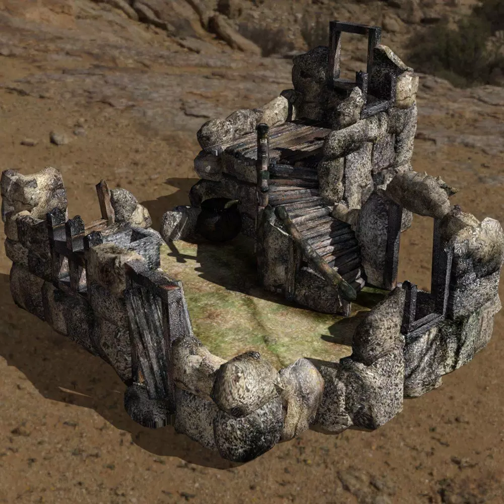 Ruined Trollhouse in fbx format Low-poly 3D model