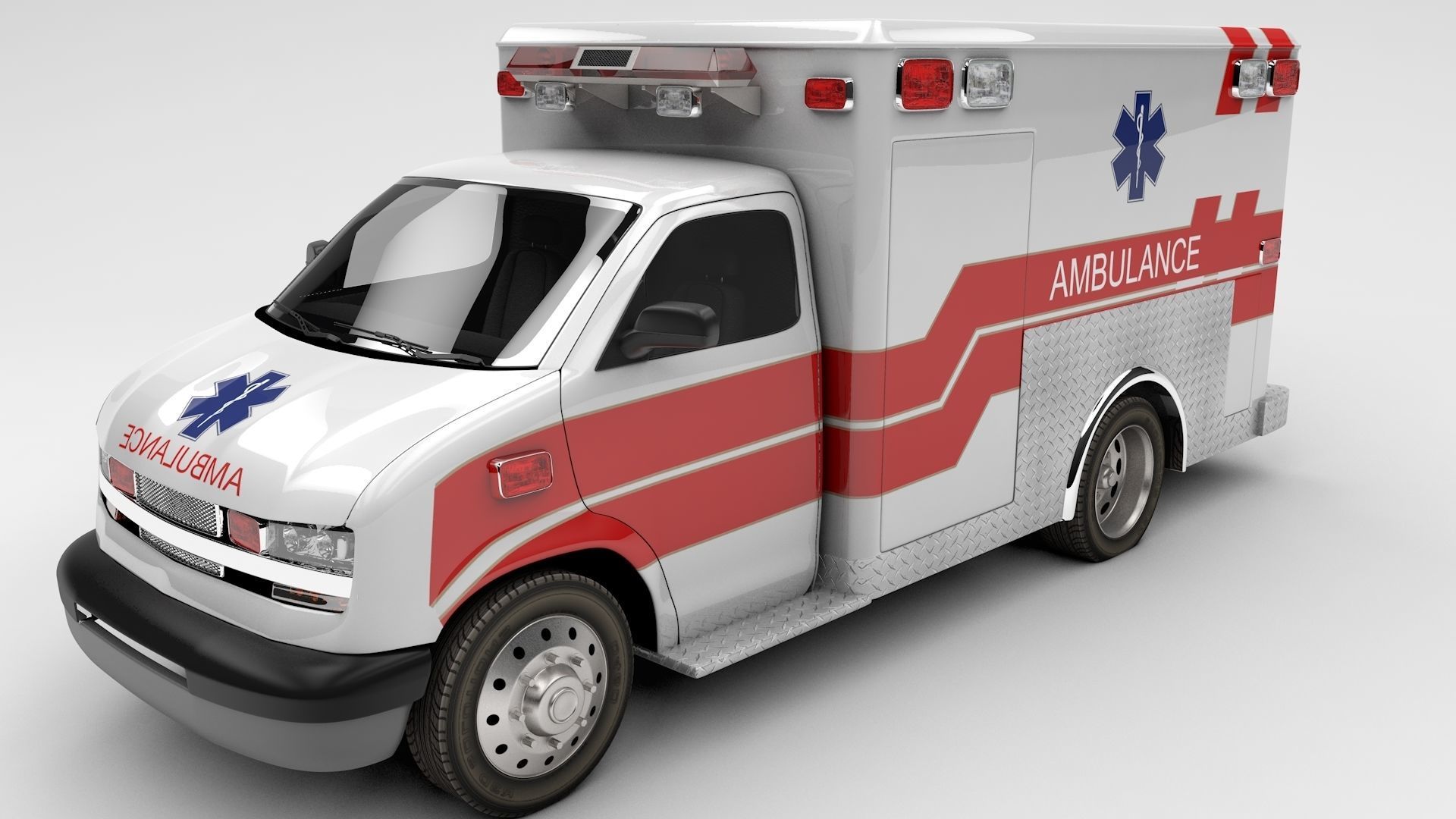 Ambulance Box Truck Rigged C4D Low-poly 3D model_15