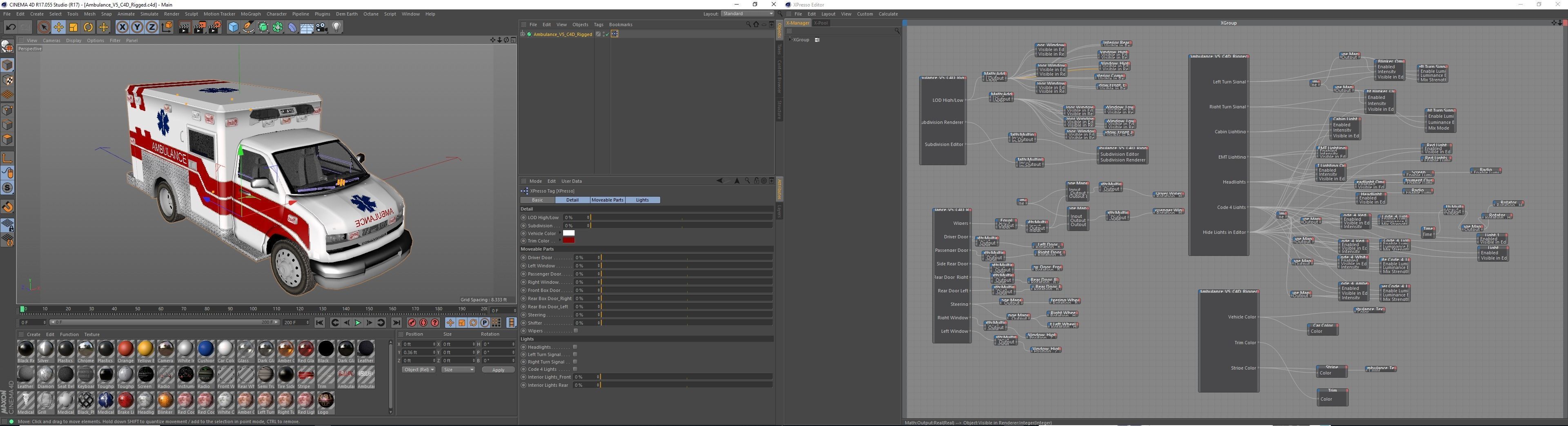 Ambulance Box Truck Rigged C4D Low-poly 3D model_28