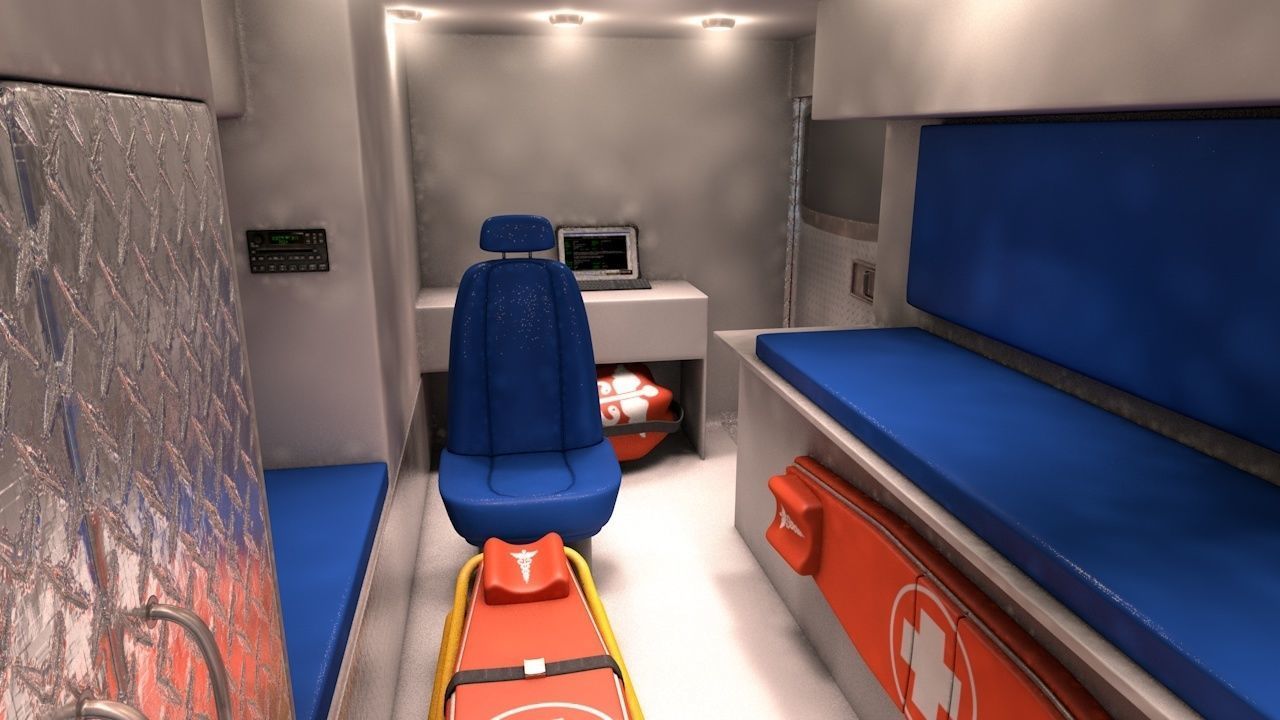 Ambulance Box Truck Rigged C4D Low-poly 3D model_23