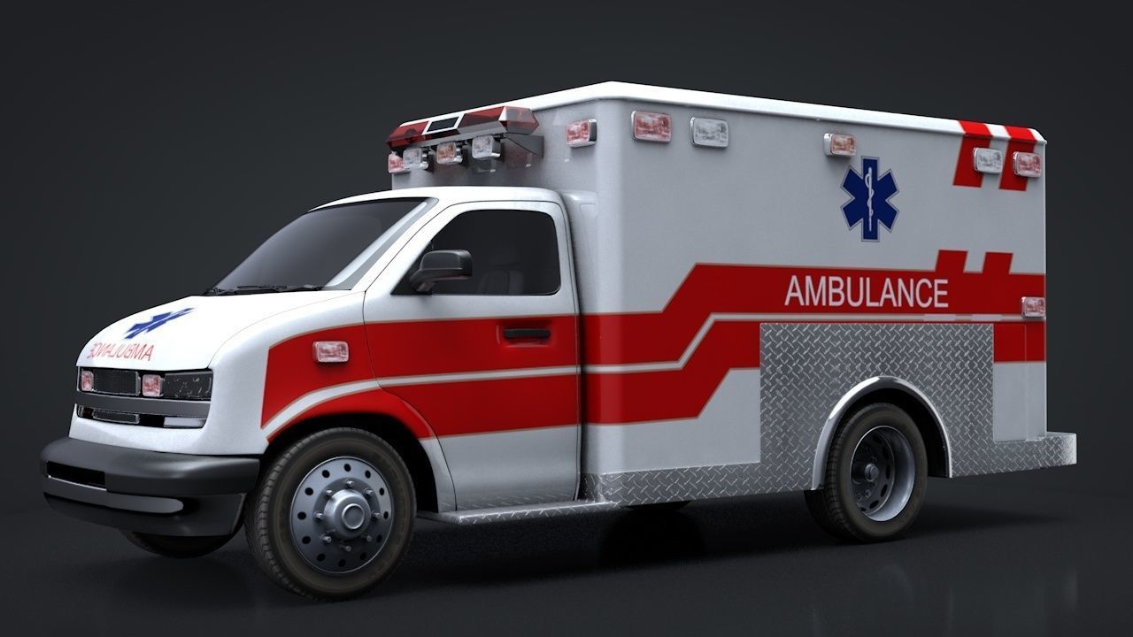 Ambulance Box Truck Rigged C4D Low-poly 3D model_13