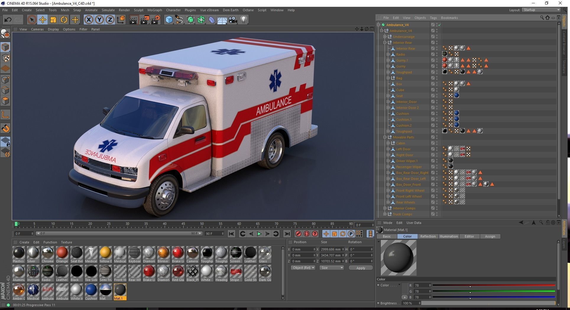 Ambulance Box Truck Rigged C4D Low-poly 3D model_25