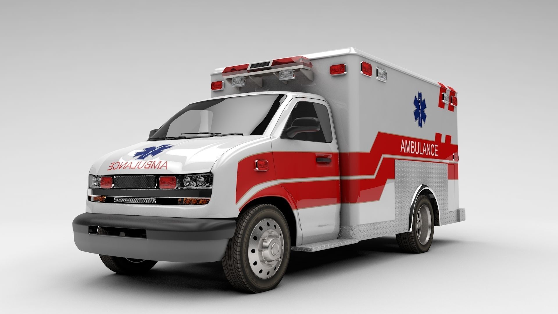 Ambulance Box Truck Rigged C4D Low-poly 3D model_14