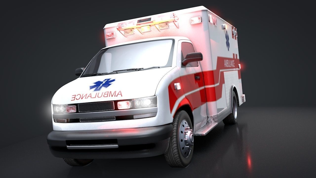 Ambulance Box Truck Rigged C4D Low-poly 3D model_3