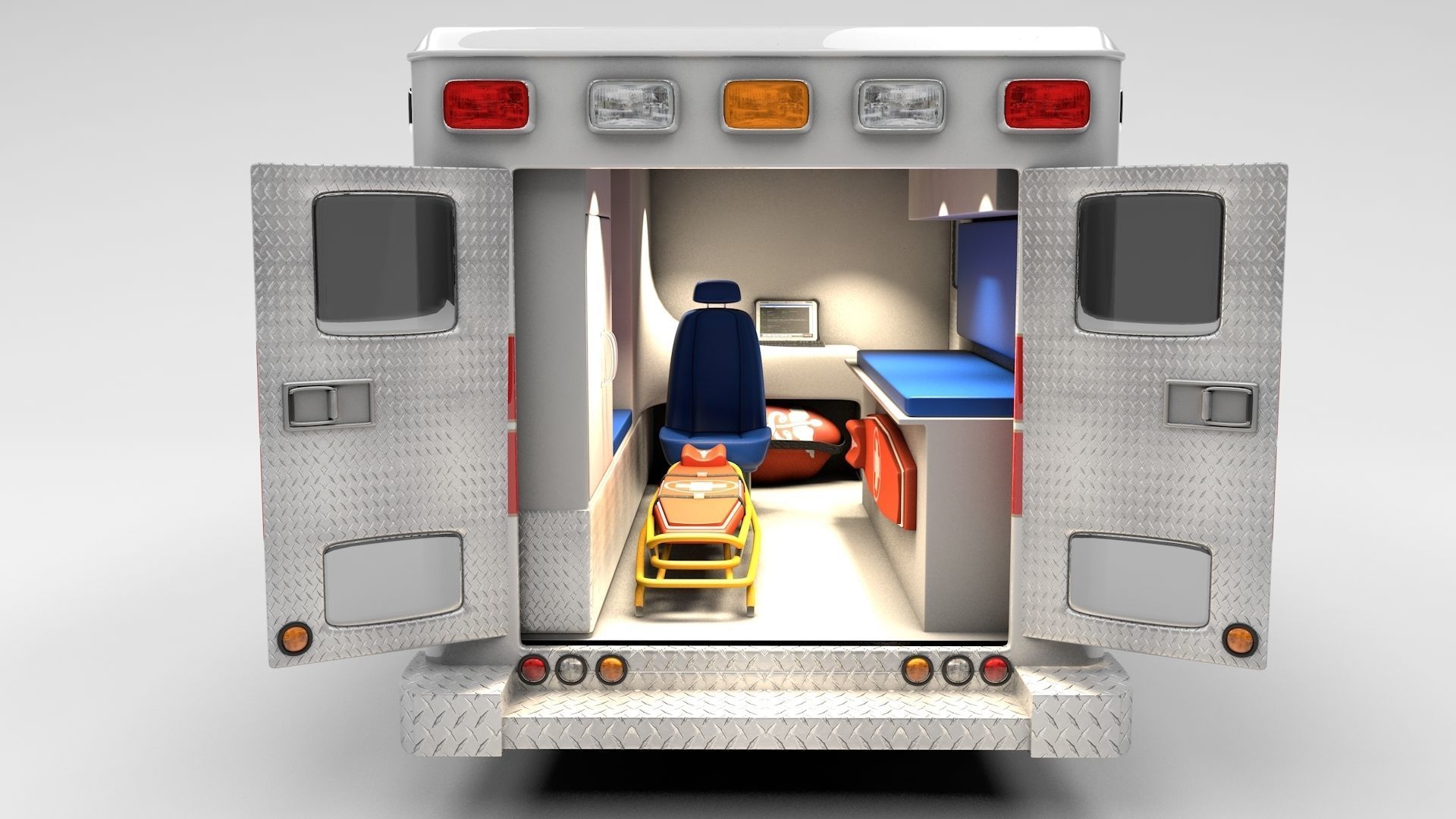 Ambulance Box Truck Rigged C4D Low-poly 3D model_22