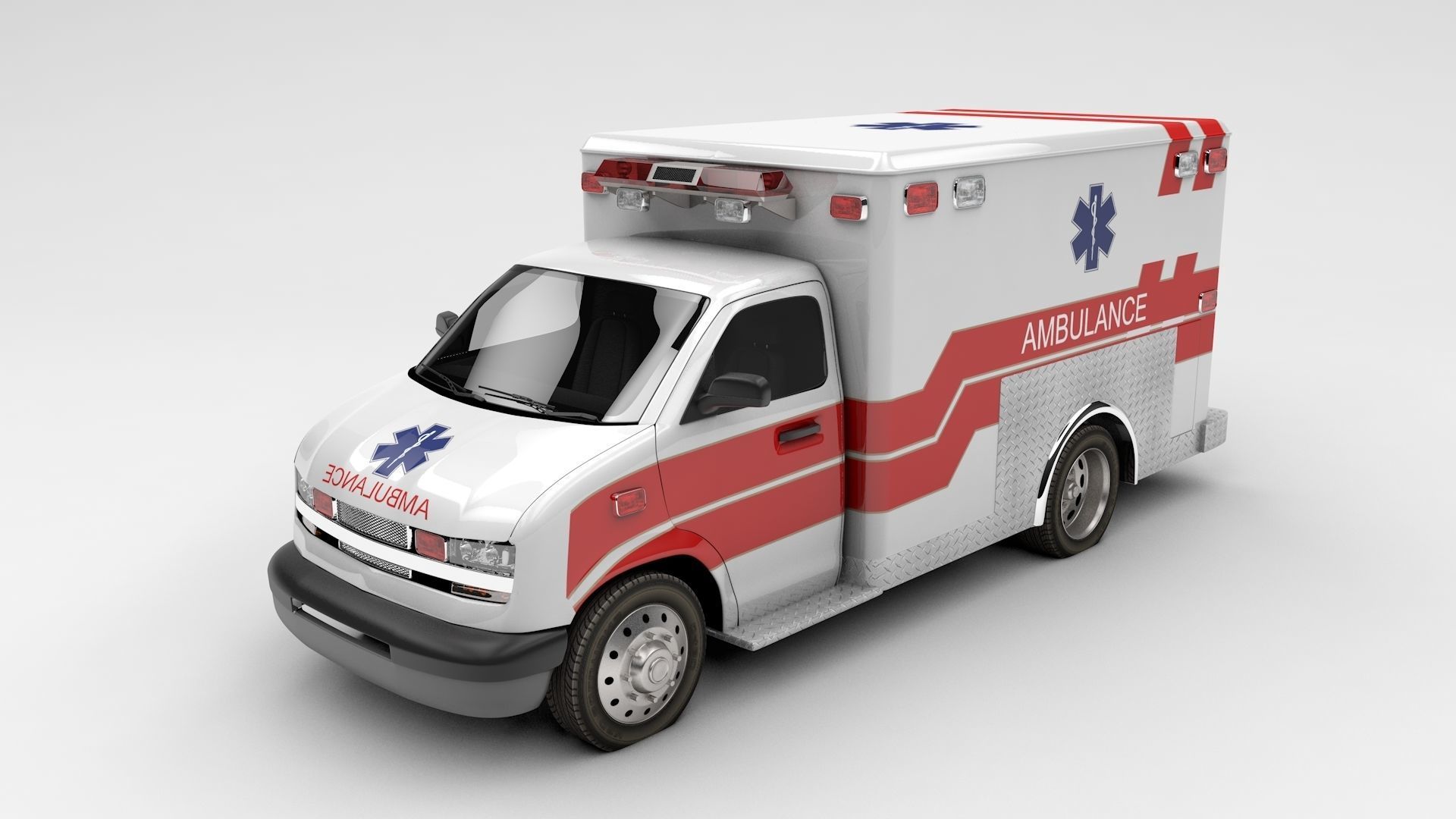 Ambulance Box Truck Rigged C4D Low-poly 3D model_19