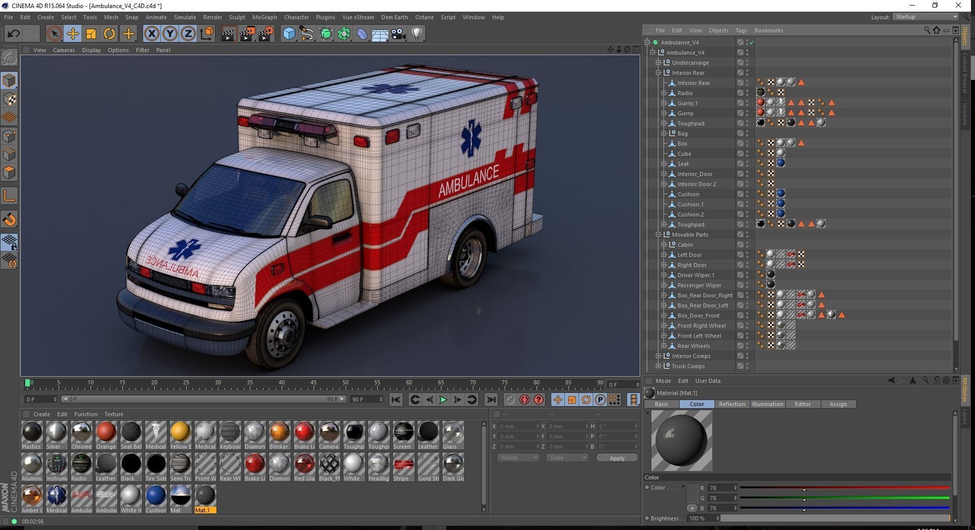 Ambulance Box Truck Rigged C4D Low-poly 3D model_27