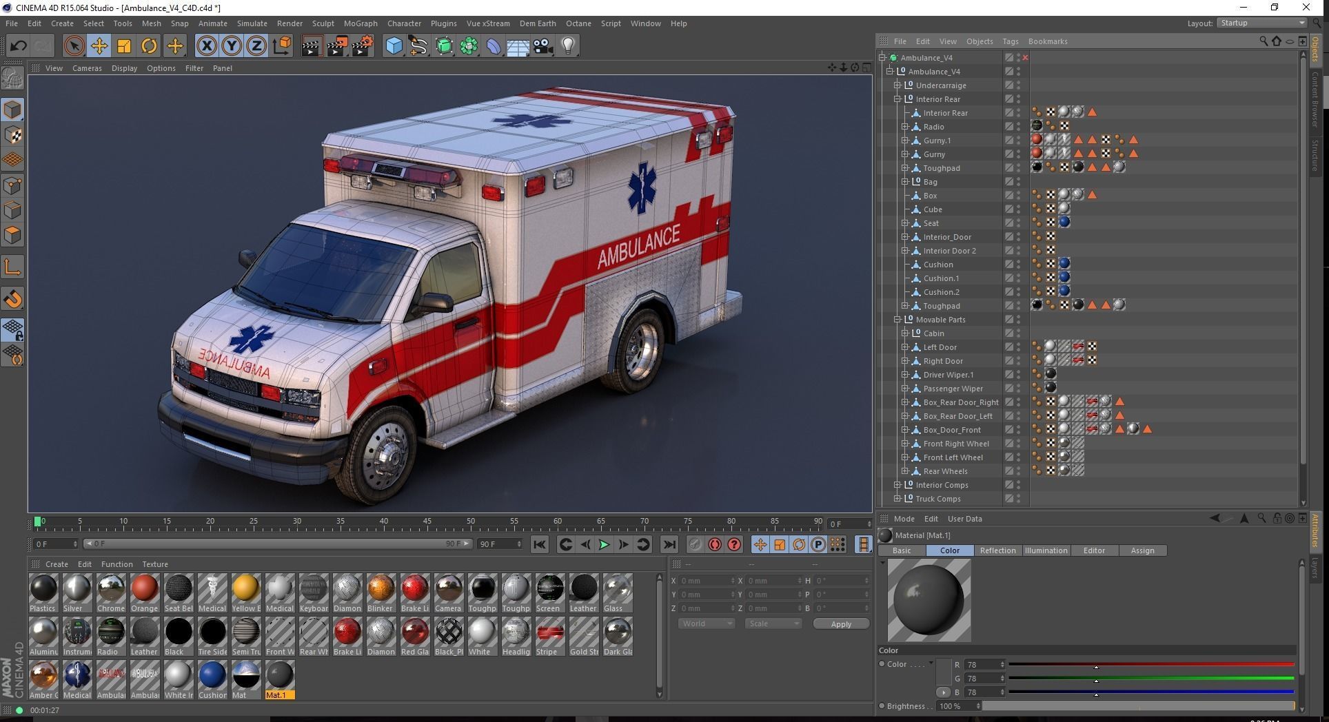 Ambulance Box Truck Rigged C4D Low-poly 3D model_26