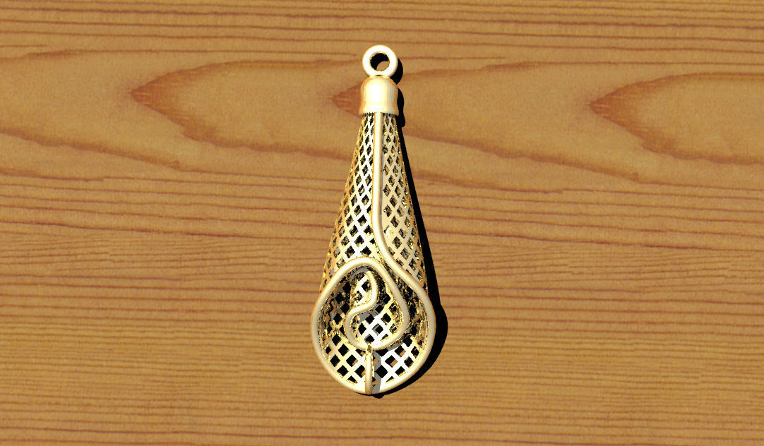 pendant gold on wooden table 3D print model_1