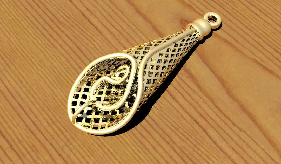 pendant gold on wooden table 3D print model_0