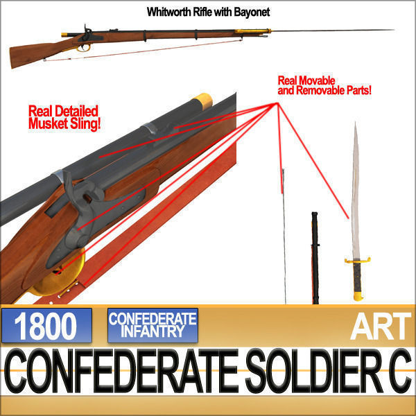 Civil War Confederate Soldier C Infantry Sharpshooter 3D model_9