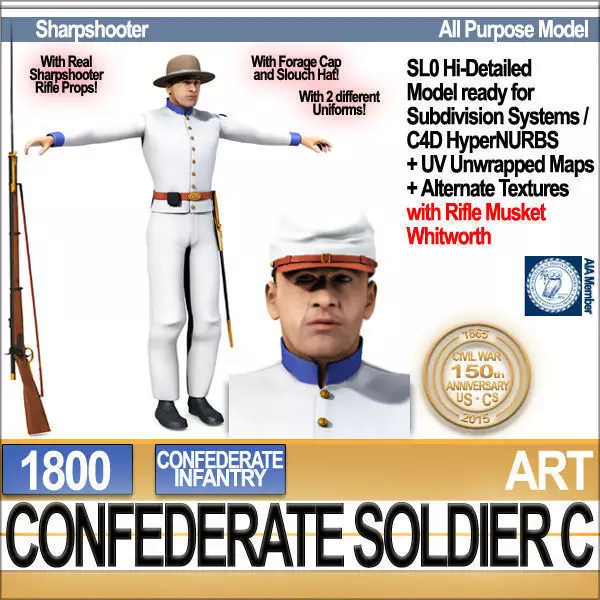 Civil War Confederate Soldier C Infantry Sharpshooter 3D model_0