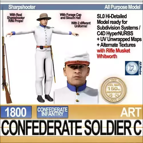 Civil War Confederate Soldier C Infantry Sharpshooter 3D model