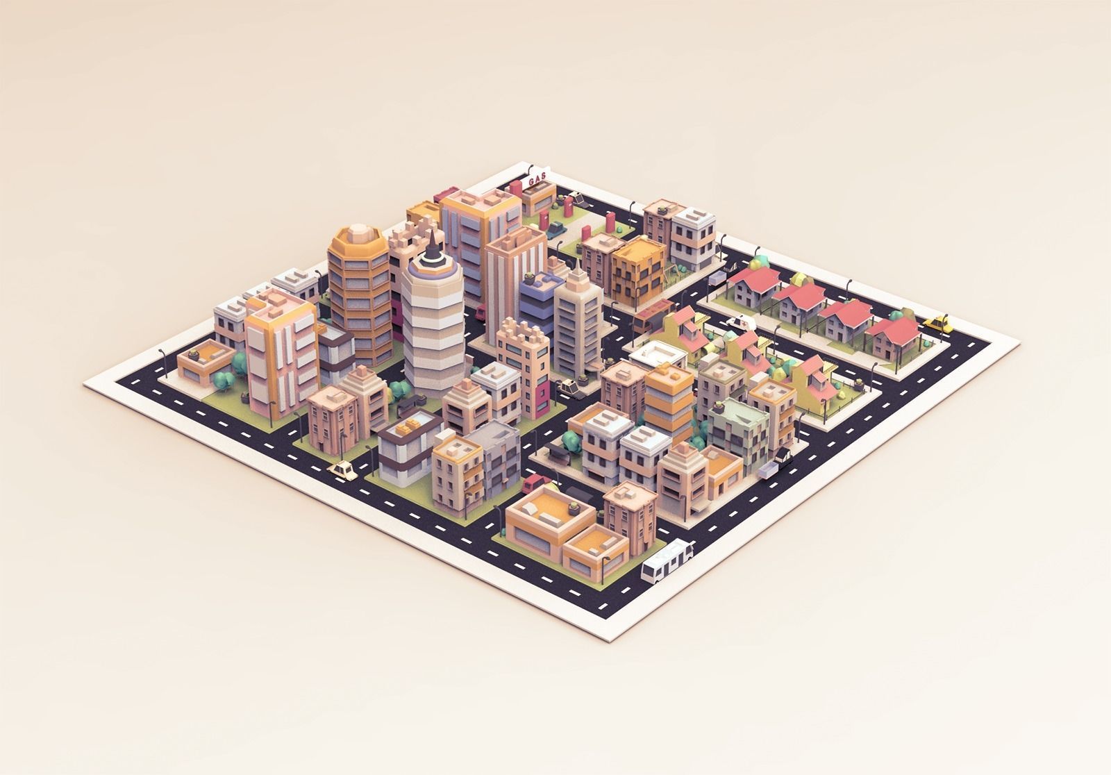 Simple City Town Low Poly Assets VR - AR - Game 3D model Low-poly 3D model_13