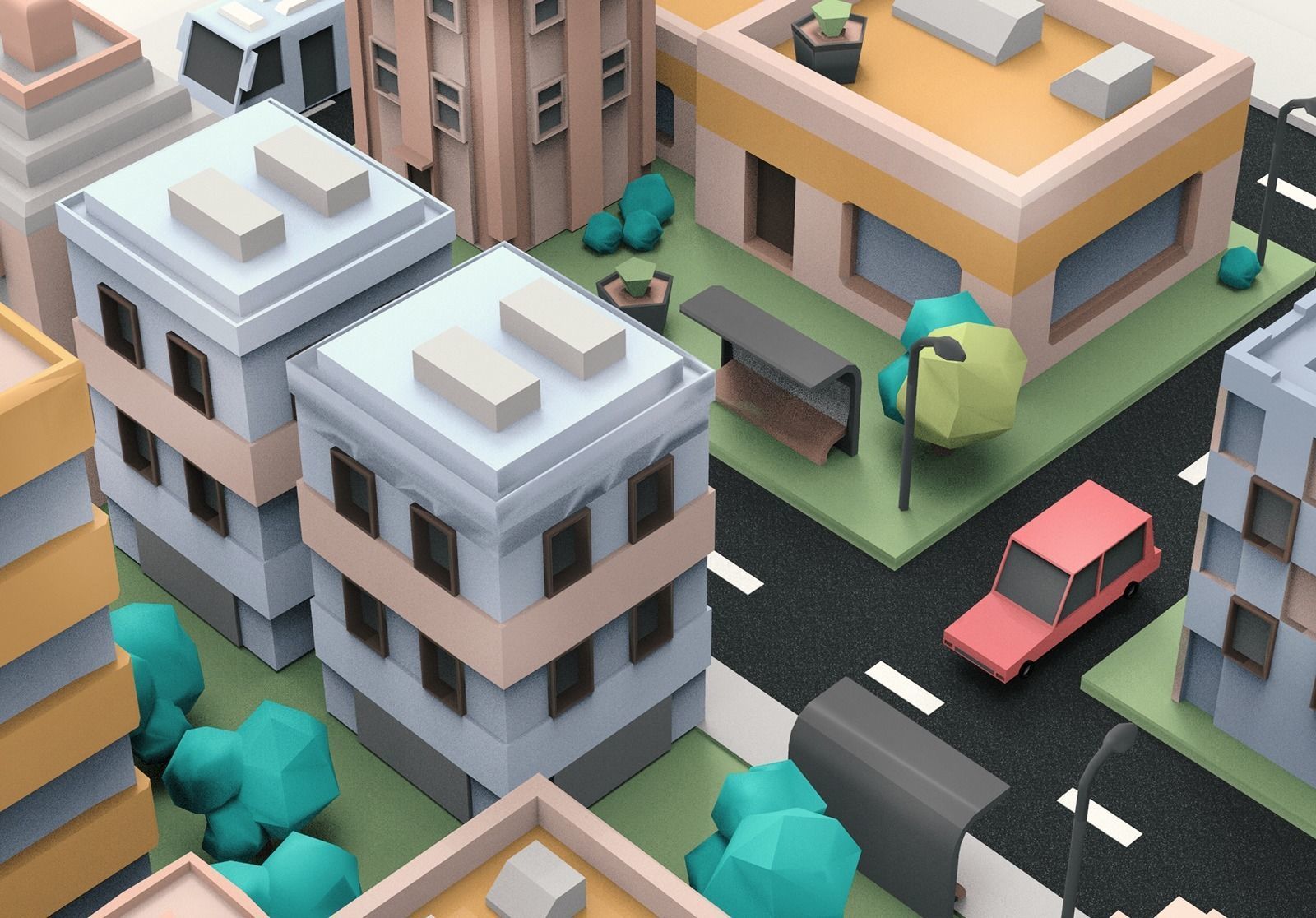 Simple City Town Low Poly Assets VR - AR - Game 3D model Low-poly 3D model_3