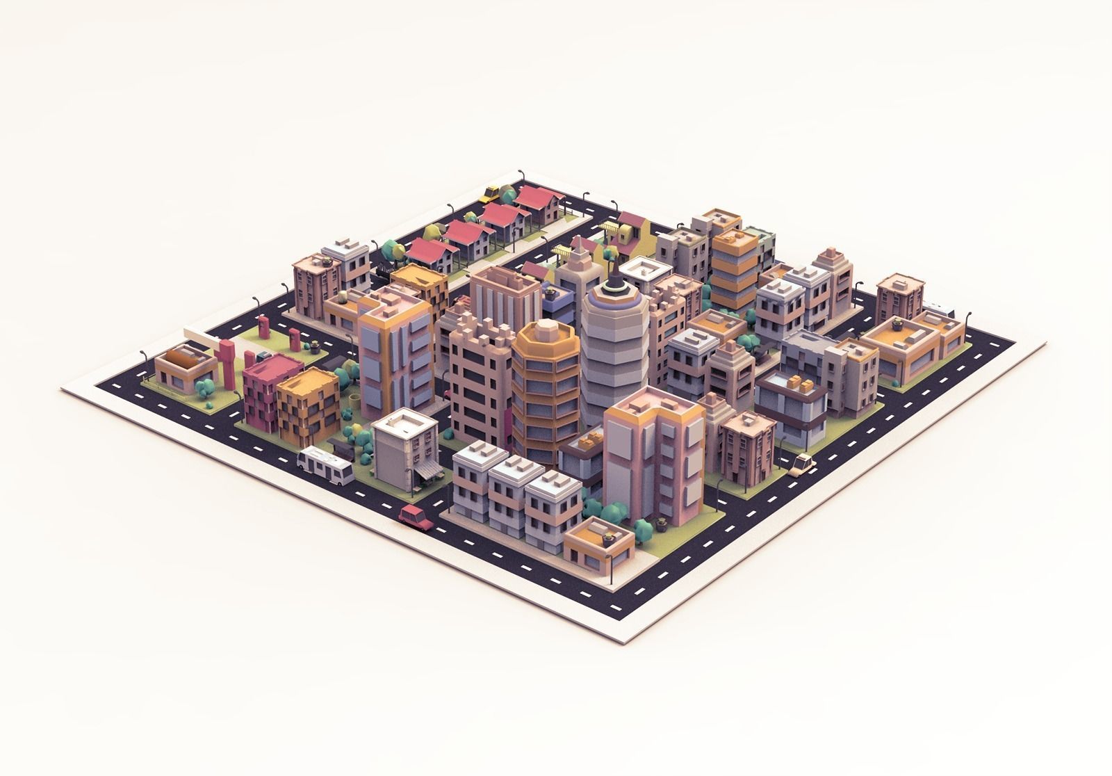 Simple City Town Low Poly Assets VR - AR - Game 3D model Low-poly 3D model_11