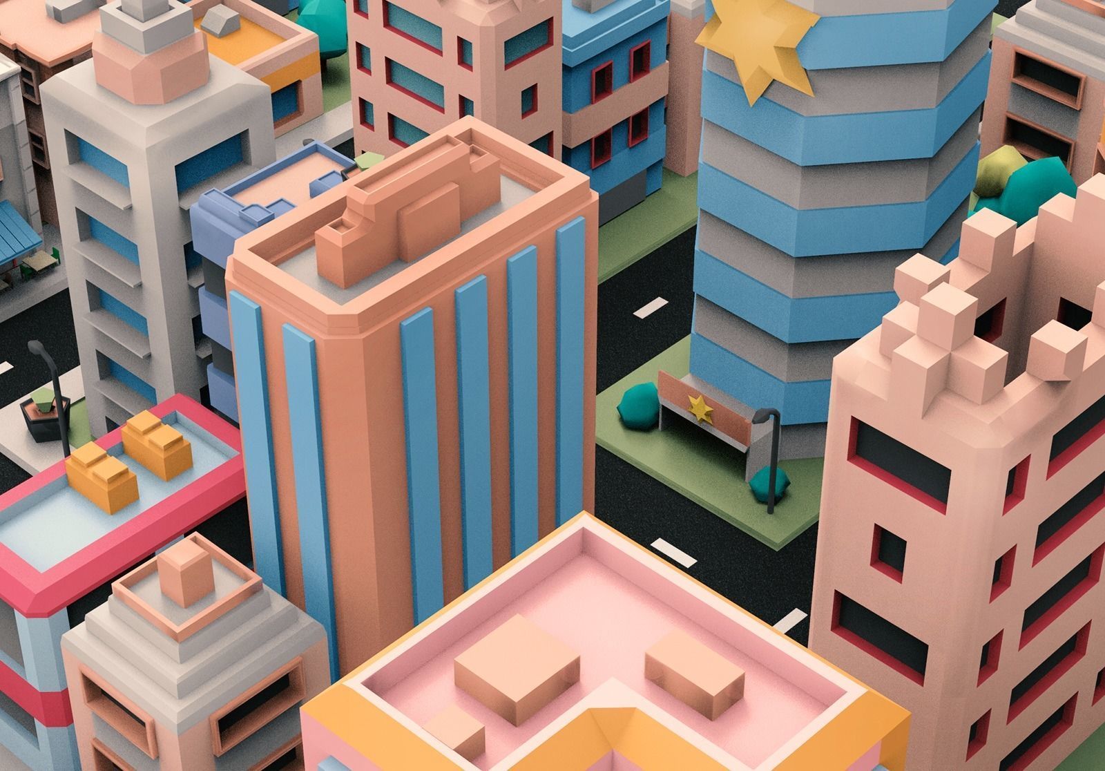 Simple City Town Low Poly Assets VR - AR - Game 3D model Low-poly 3D model_2