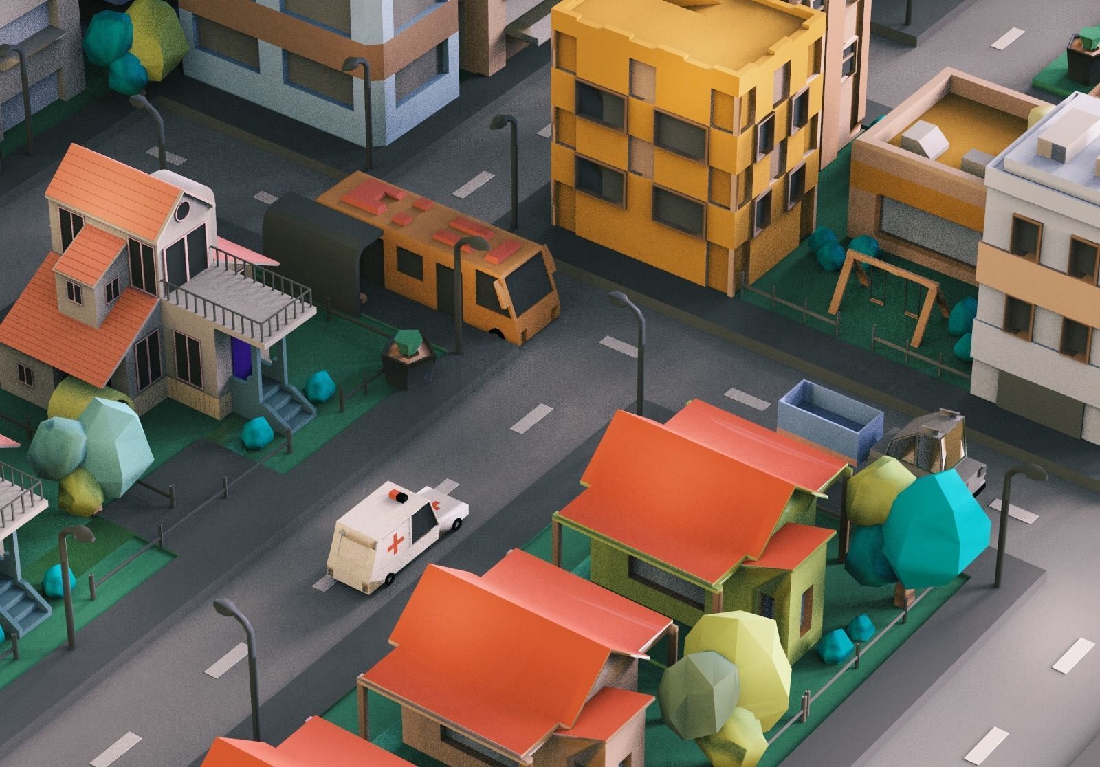 Simple City Town Low Poly Assets VR - AR - Game 3D model Low-poly 3D model_1