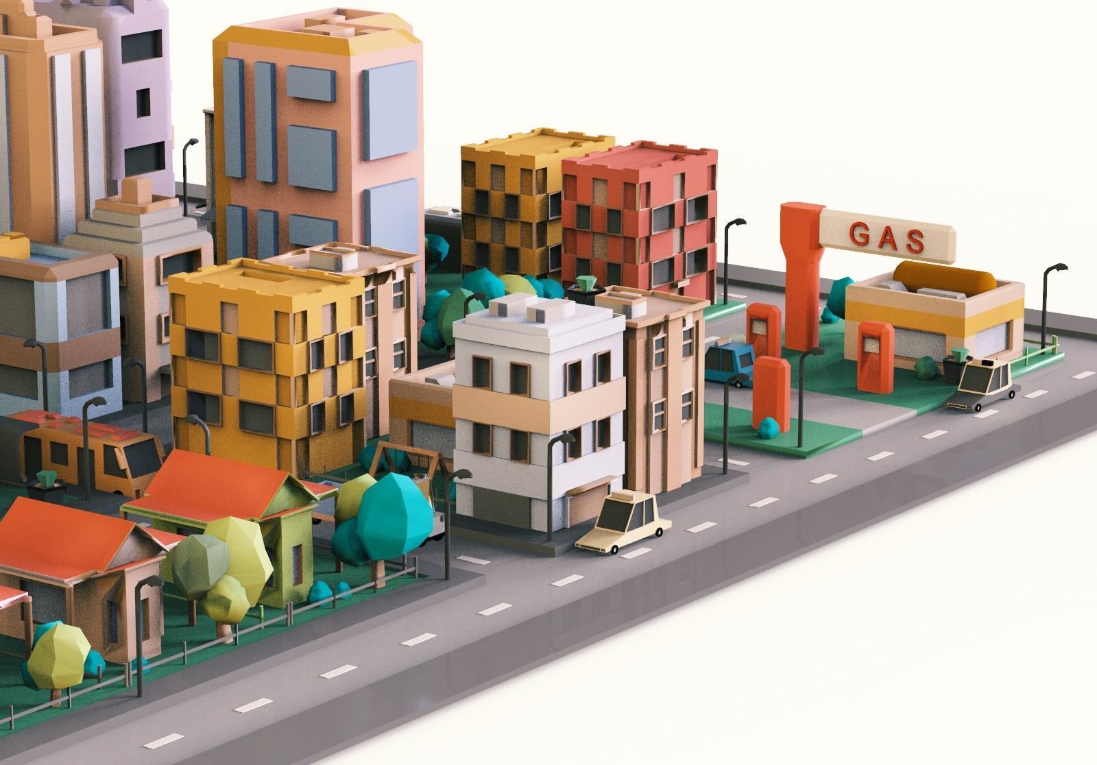 Simple City Town Low Poly Assets VR - AR - Game 3D model Low-poly 3D model_6