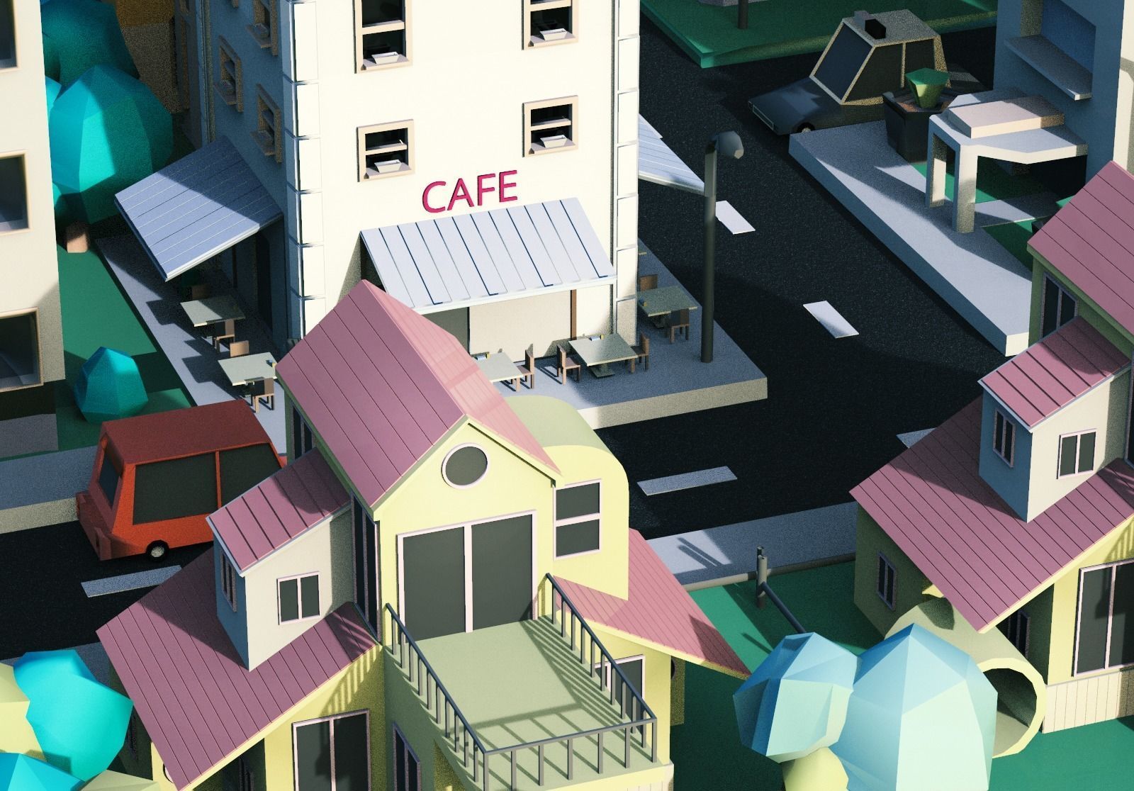 Simple City Town Low Poly Assets VR - AR - Game 3D model Low-poly 3D model_5