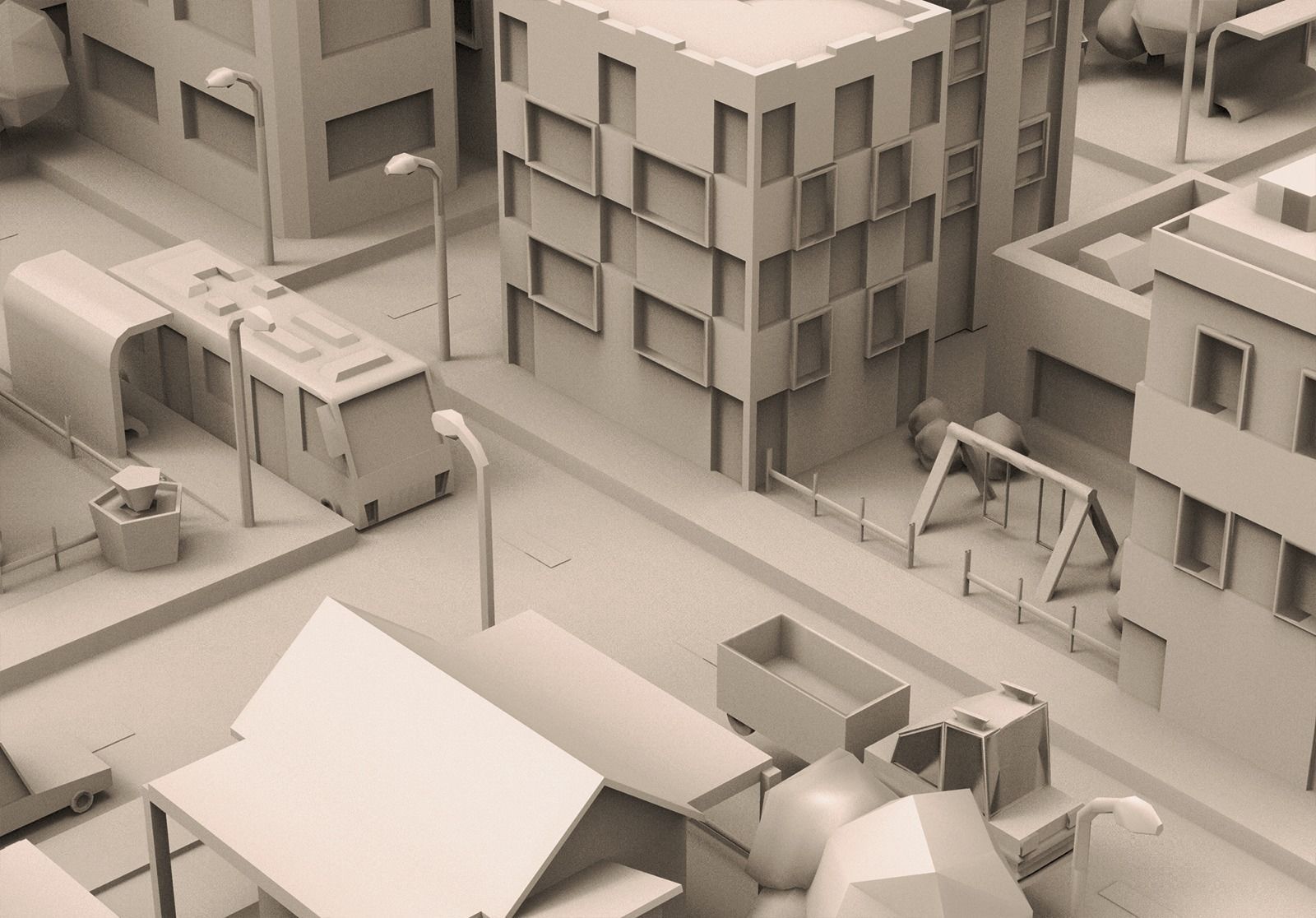 Simple City Town Low Poly Assets VR - AR - Game 3D model Low-poly 3D model_14