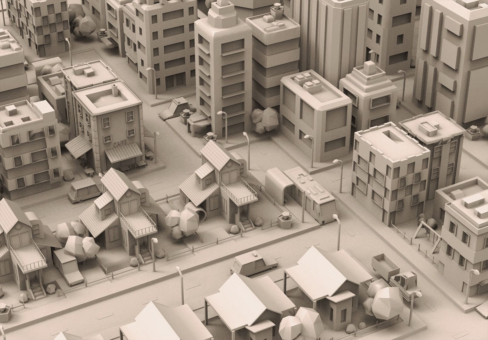 Simple City Town Low Poly Assets VR - AR - Game 3D model Low-poly 3D model_15