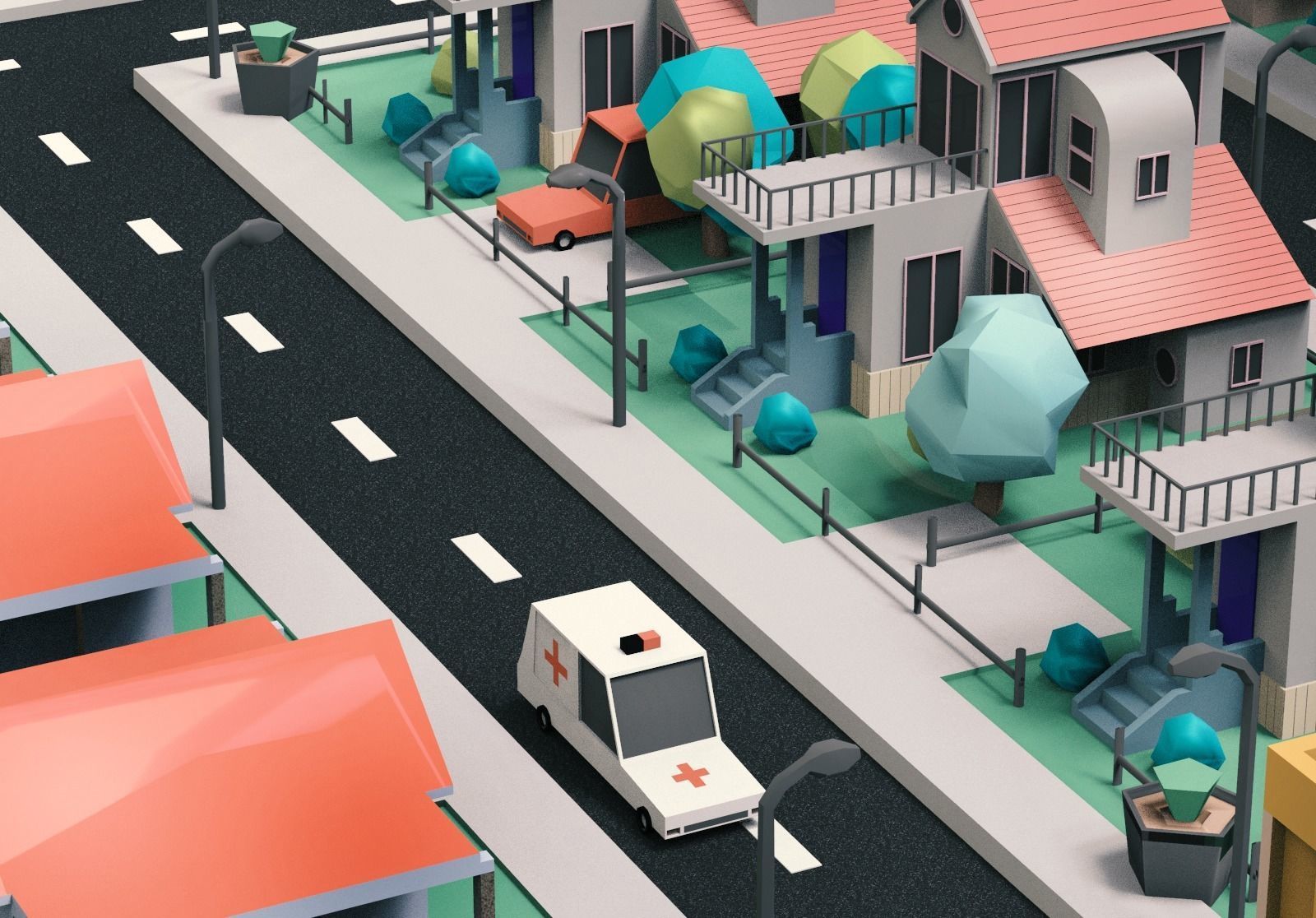 Simple City Town Low Poly Assets VR - AR - Game 3D model Low-poly 3D model_9