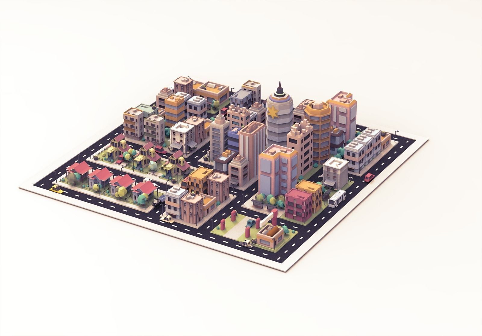 Simple City Town Low Poly Assets VR - AR - Game 3D model Low-poly 3D model_12
