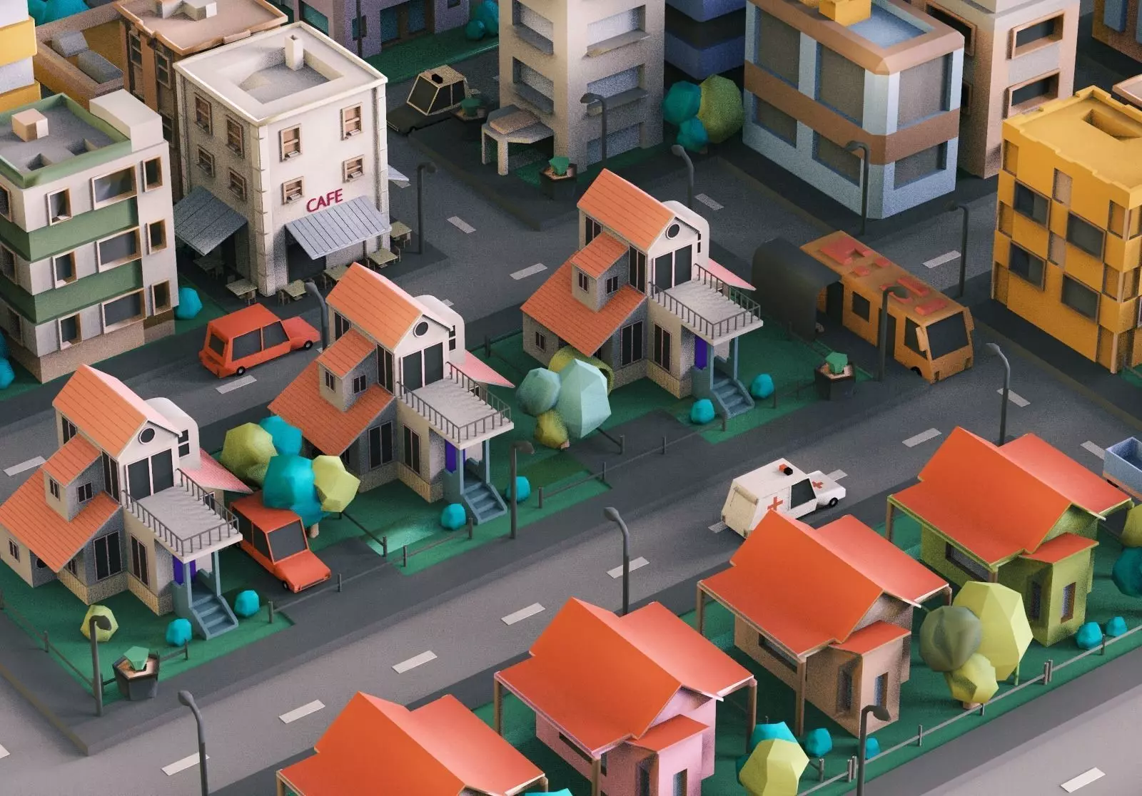 Simple City Town Low Poly Assets VR - AR - Game 3D model Low-poly 3D model_0