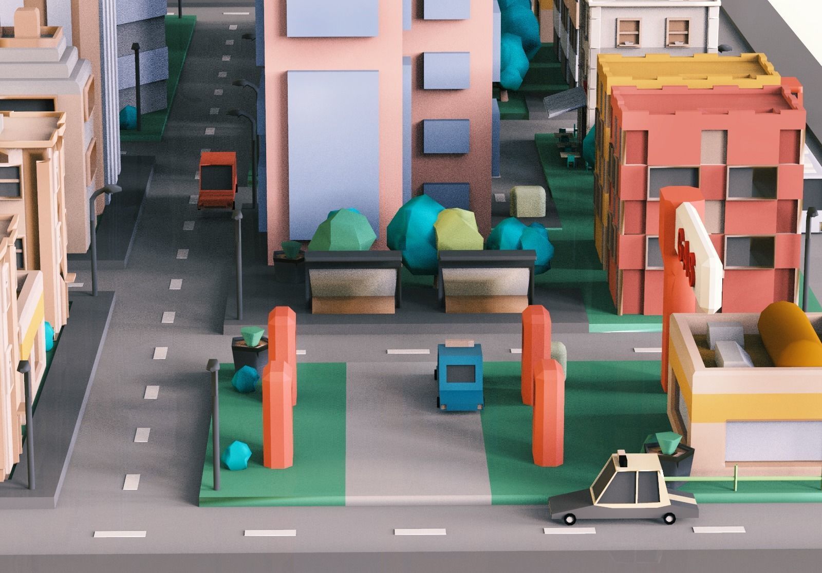 Simple City Town Low Poly Assets VR - AR - Game 3D model Low-poly 3D model_10