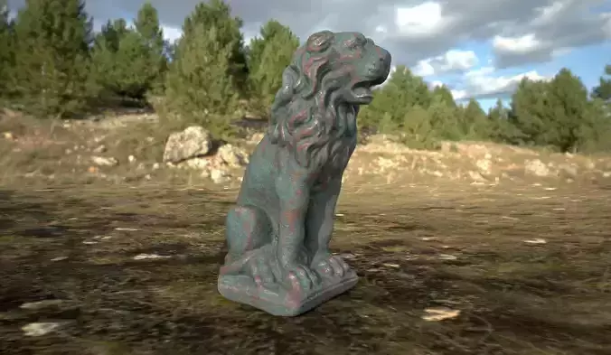 Copper Lion Statue Oxidized Low-poly 3D model