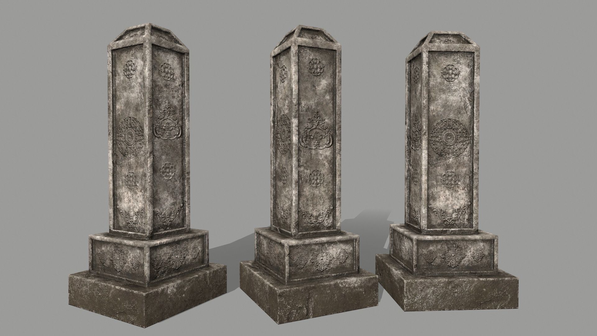 ruin set 2 stone wall with bricks Low-poly 3D model_7