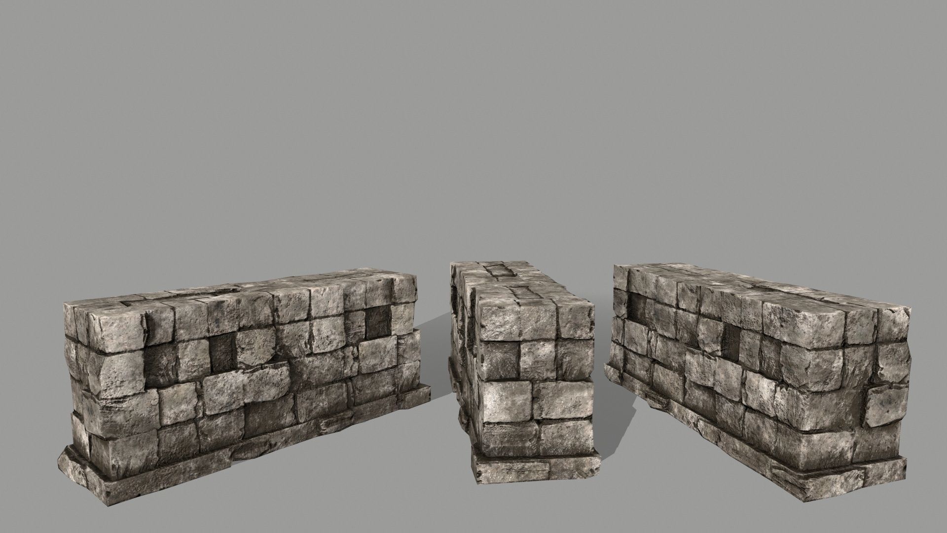 ruin set 2 stone wall with bricks Low-poly 3D model_15