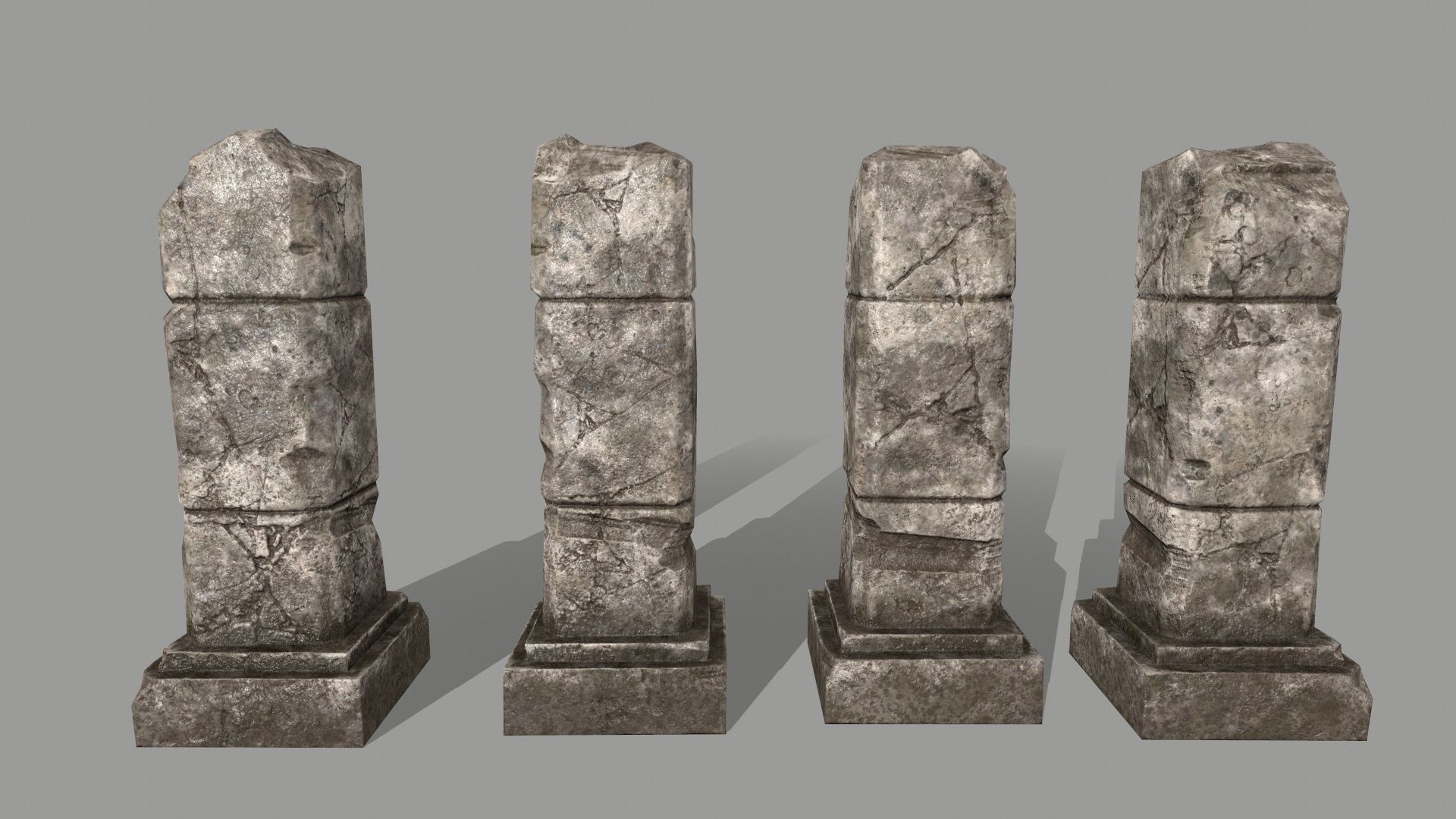 ruin set 2 stone wall with bricks Low-poly 3D model_17